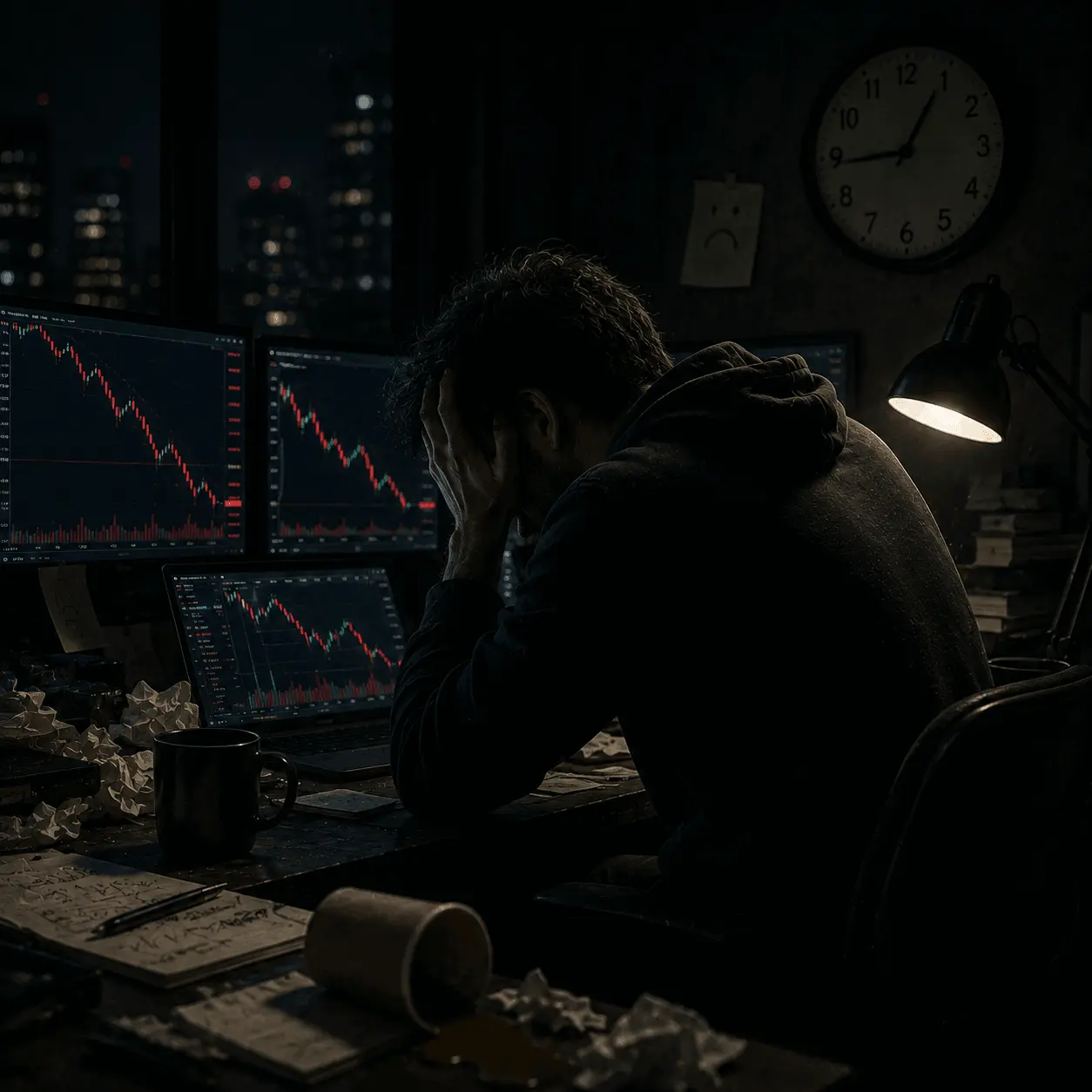 hình ảnh trader mệt mỏi vì trading